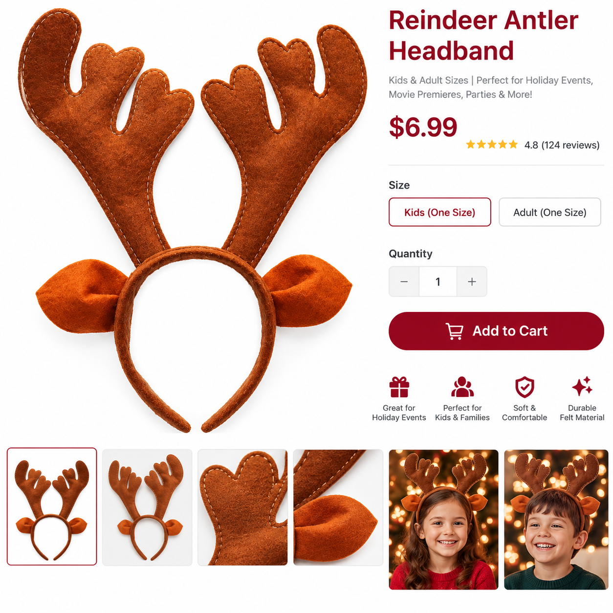 Brown reindeer antler headband
