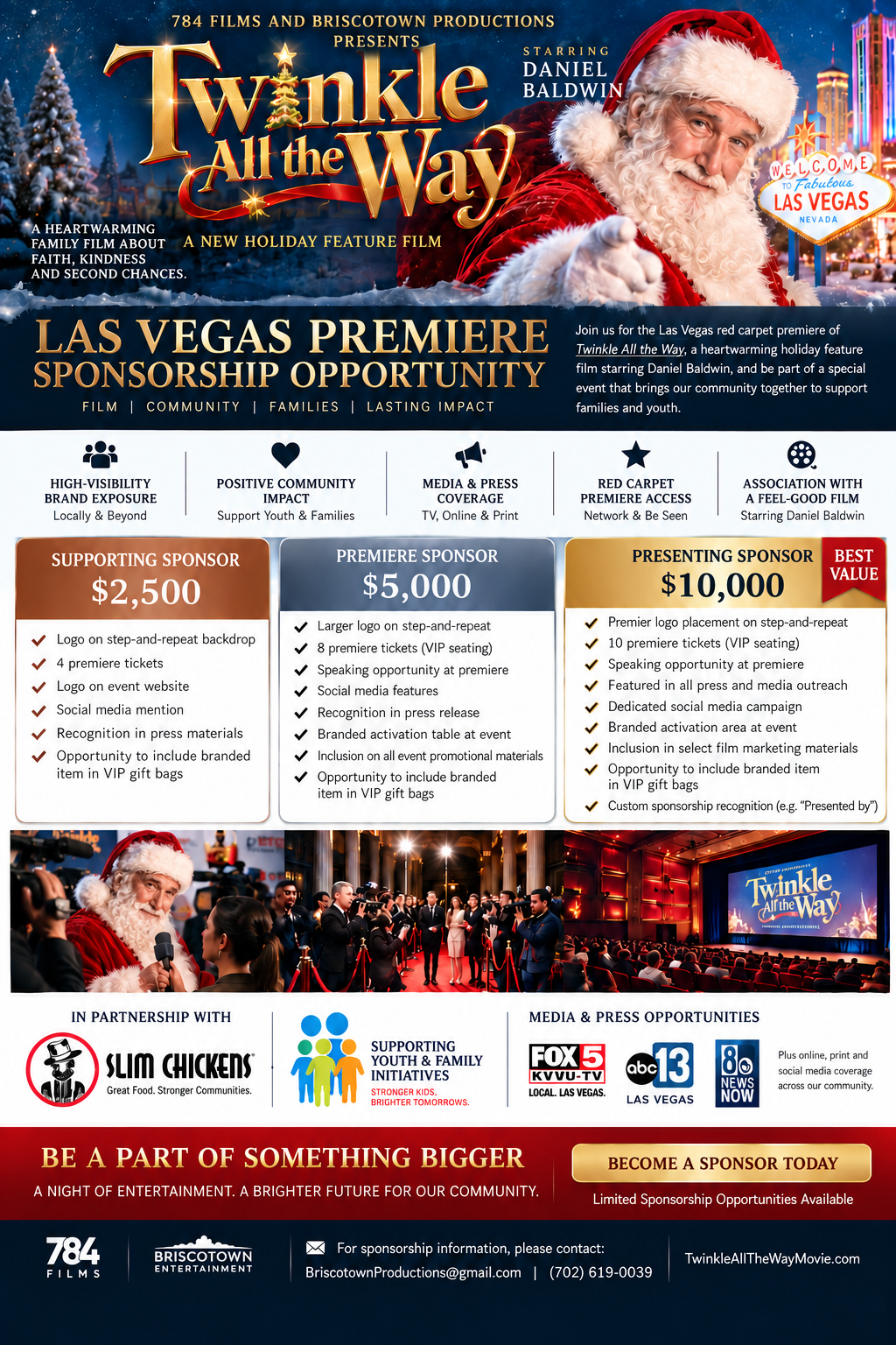 Premiere concept artwork showing Santa at a step-and-repeat interview, red-carpet guests and photographers, and an audience in movie theater seats
